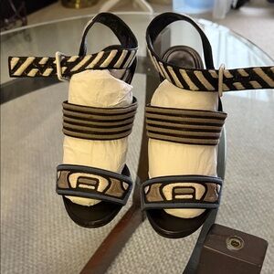 Sergio Rossi Black and Brown Striped Sandals